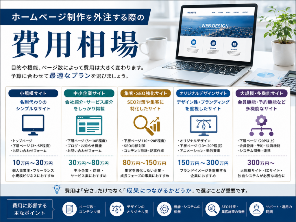 ホームページ制作を外注する際の費用相場や制作内容別の料金目安をわかりやすく解説