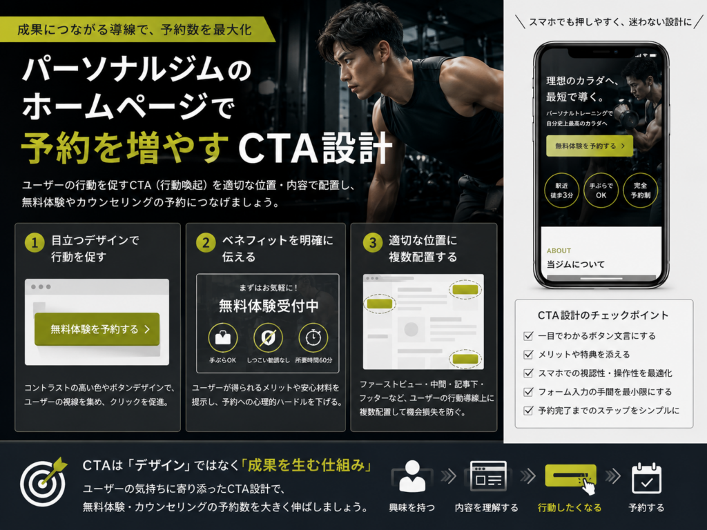 パーソナルジムのホームページで予約を増やすCTA設計と無料体験・カウンセリングへの導線改善ポイント
