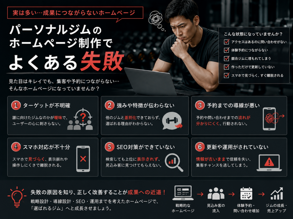 パーソナルジムホームページ制作でよくある失敗と集客・予約につなげるための改善ポイント