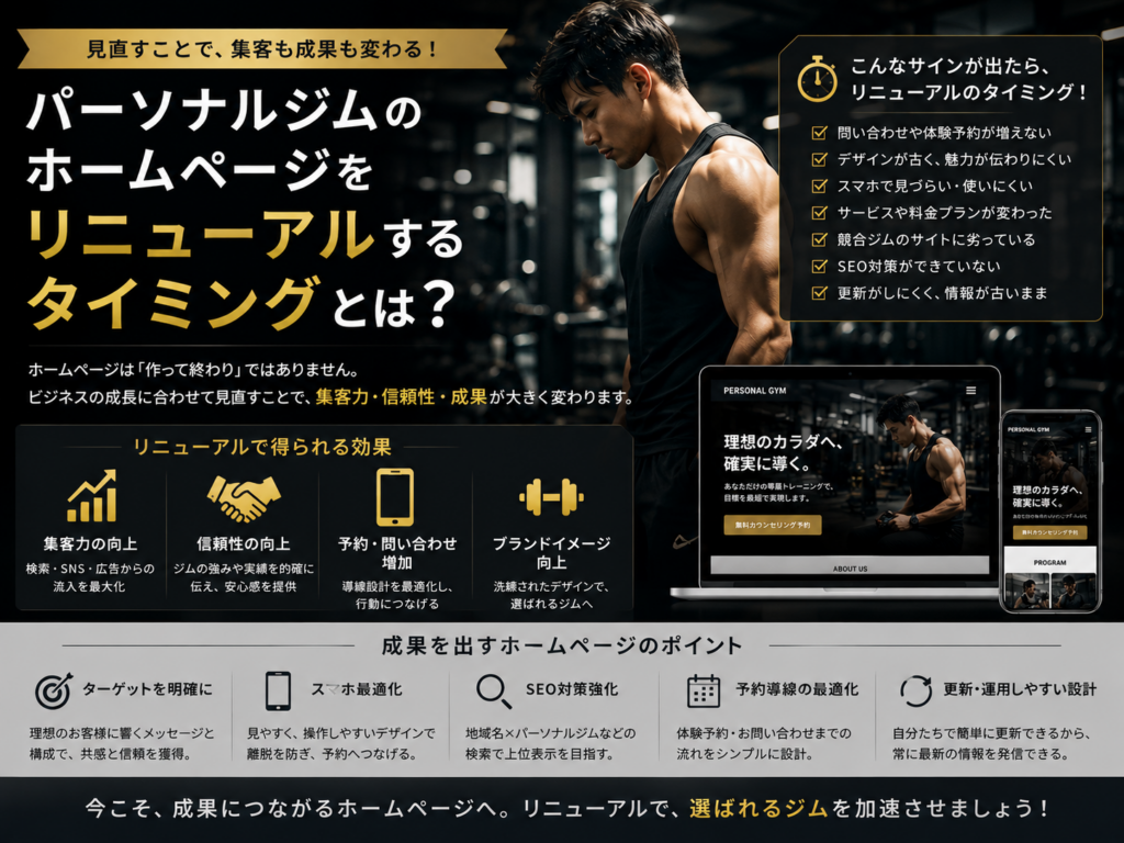 パーソナルジムホームページをリニューアルするタイミングと集客・予約を改善するポイント