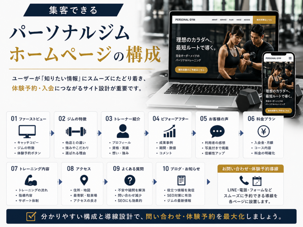 集客できるパーソナルジムホームページの構成