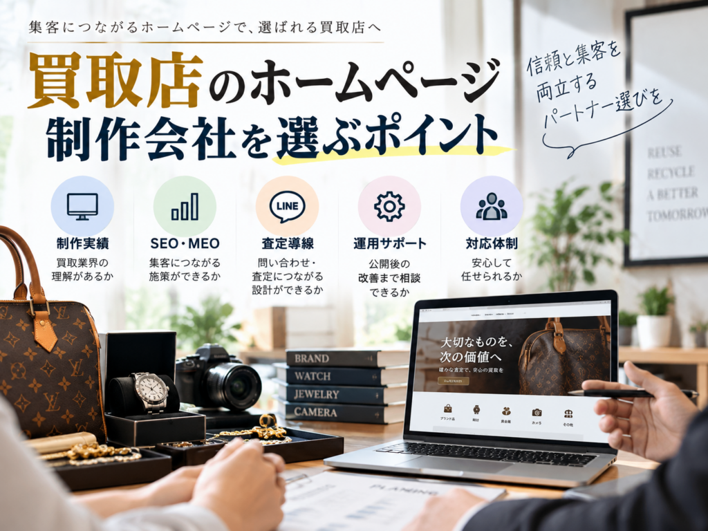 買取店のホームページ制作会社を選ぶポイント｜制作実績・SEO・MEO・査定導線・運用サポート