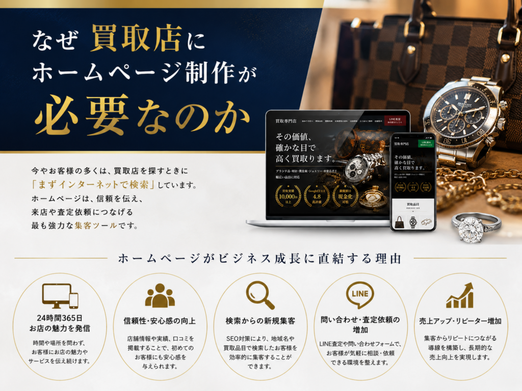 なぜ買取店にホームページ制作が必要なのかを解説した集客・SEO対策