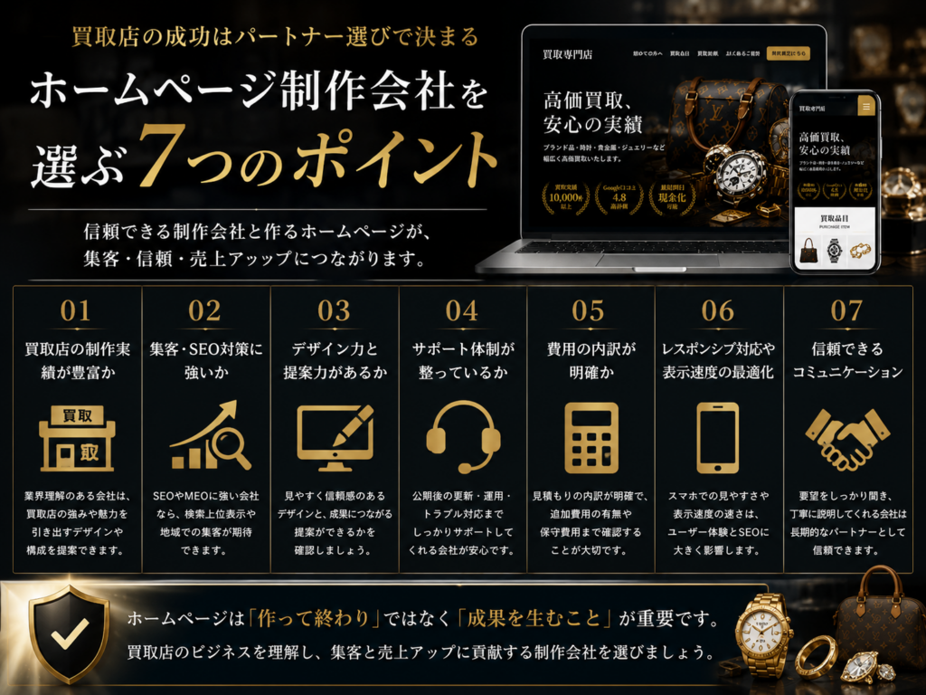 買取店ホームページ制作で失敗しないホームページ制作会社の選び方や比較ポイントを解説