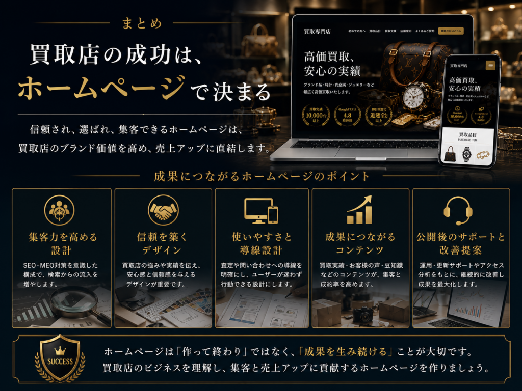 買取店ホームページ制作の重要ポイントをまとめた集客・SEO対策・成功の秘訣を解説