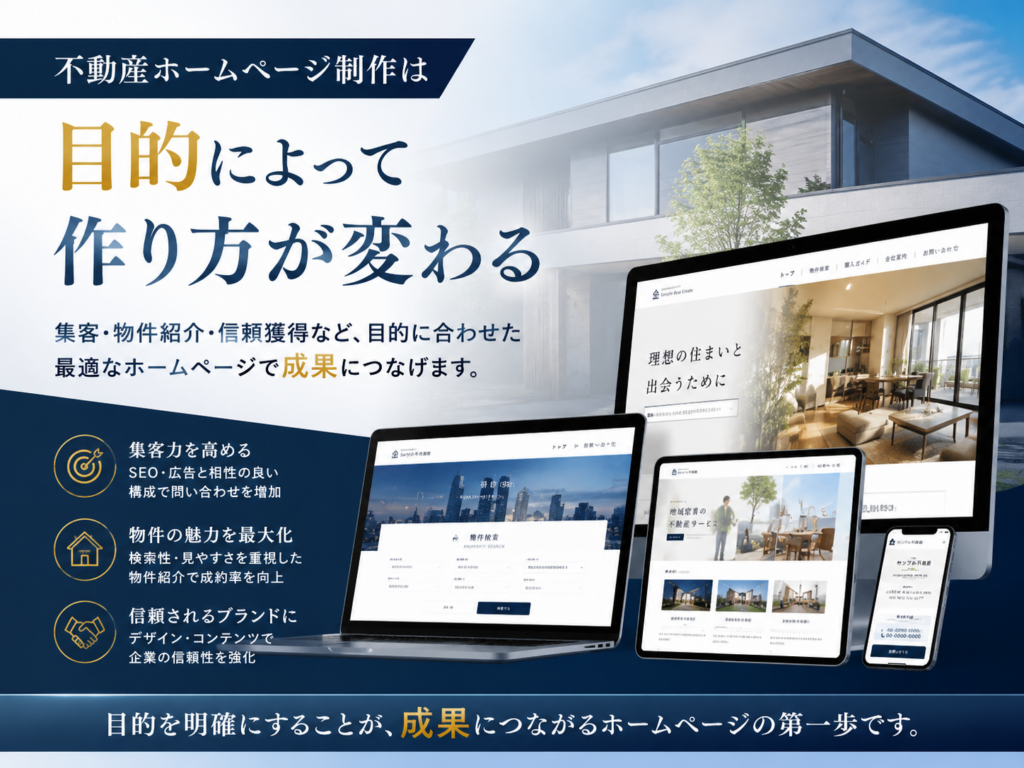 不動産ホームページ制作は目的によって作り方が変わる｜集客・物件紹介・信頼獲得を意識したWebサイト制作