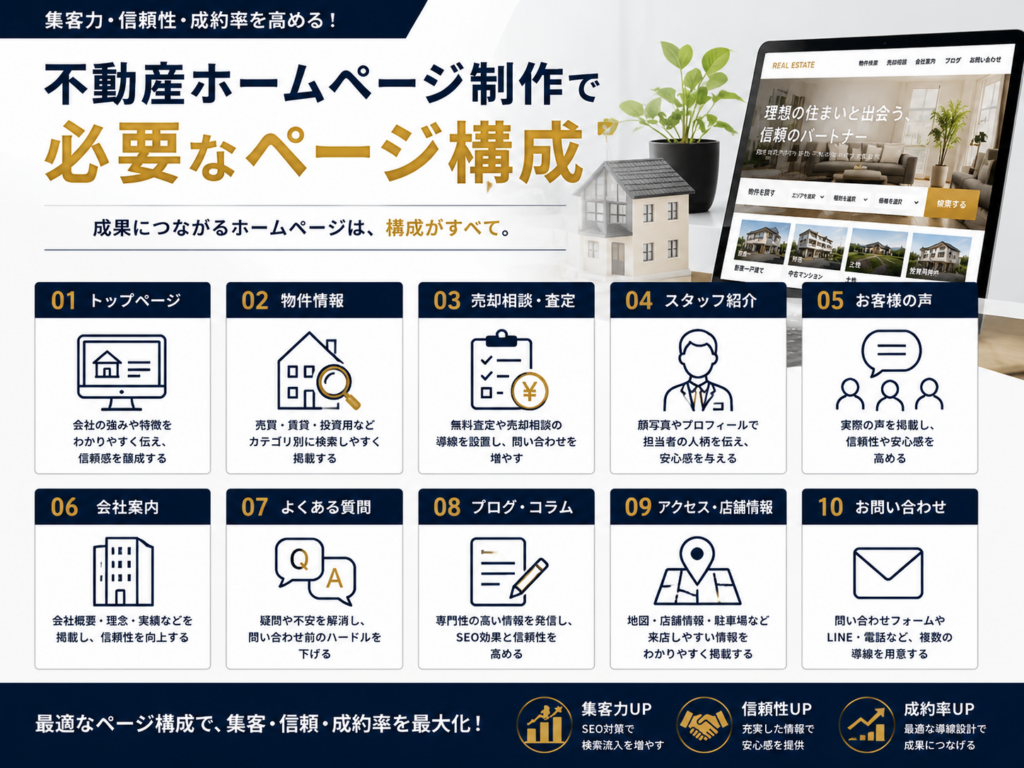 不動産ホームページ制作で必要なページ構成をわかりやすく解説