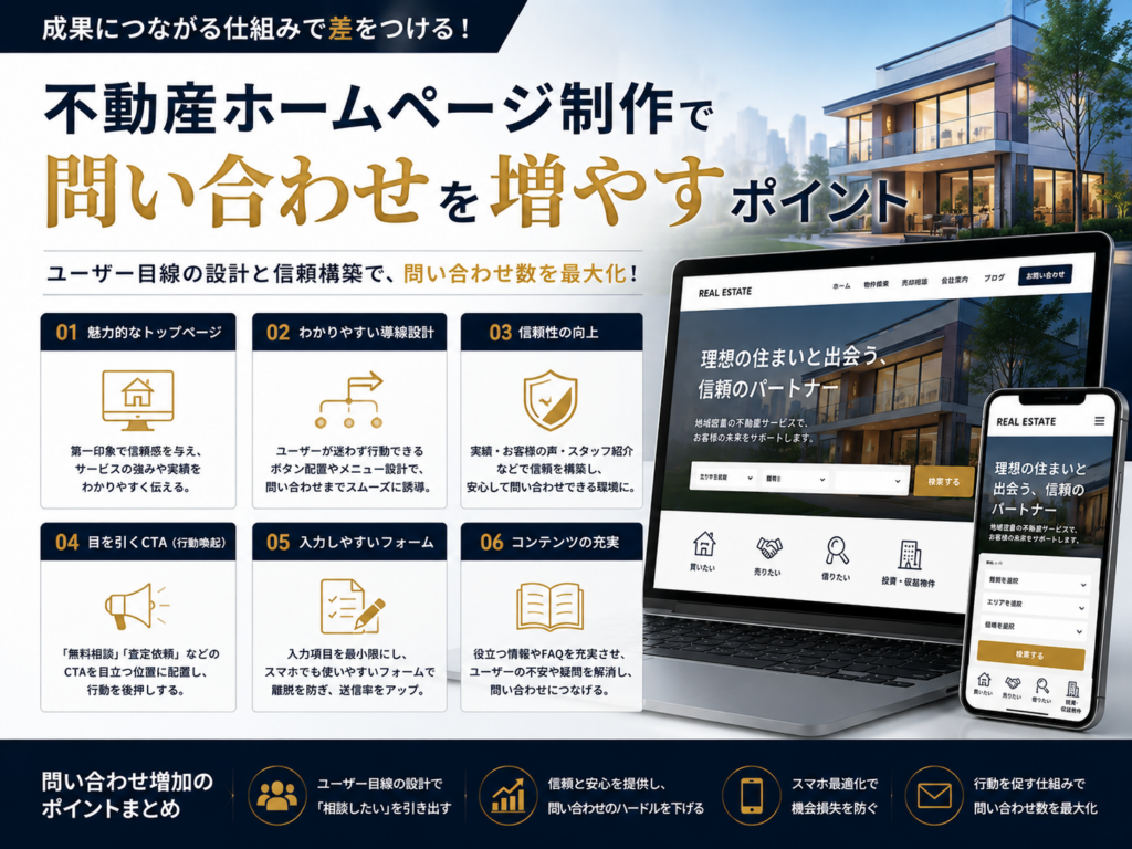 不動産ホームページ制作で問い合わせを増やすポイントをわかりやすく解説