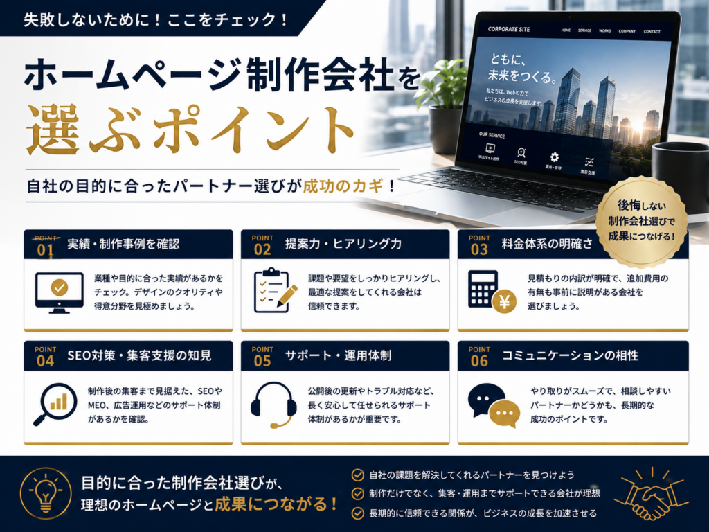 ホームページ制作会社を選ぶポイントをわかりやすく解説した比較