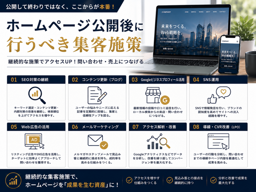ホームページ公開後に行うべき集客施策をわかりやすく解説