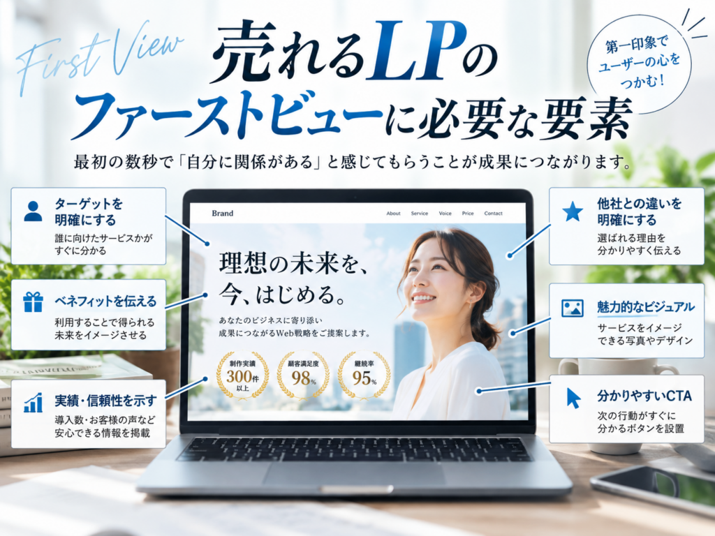 売れるLPのファーストビューに必要な要素|ターゲット・ベネフィット・実績・CTA設計