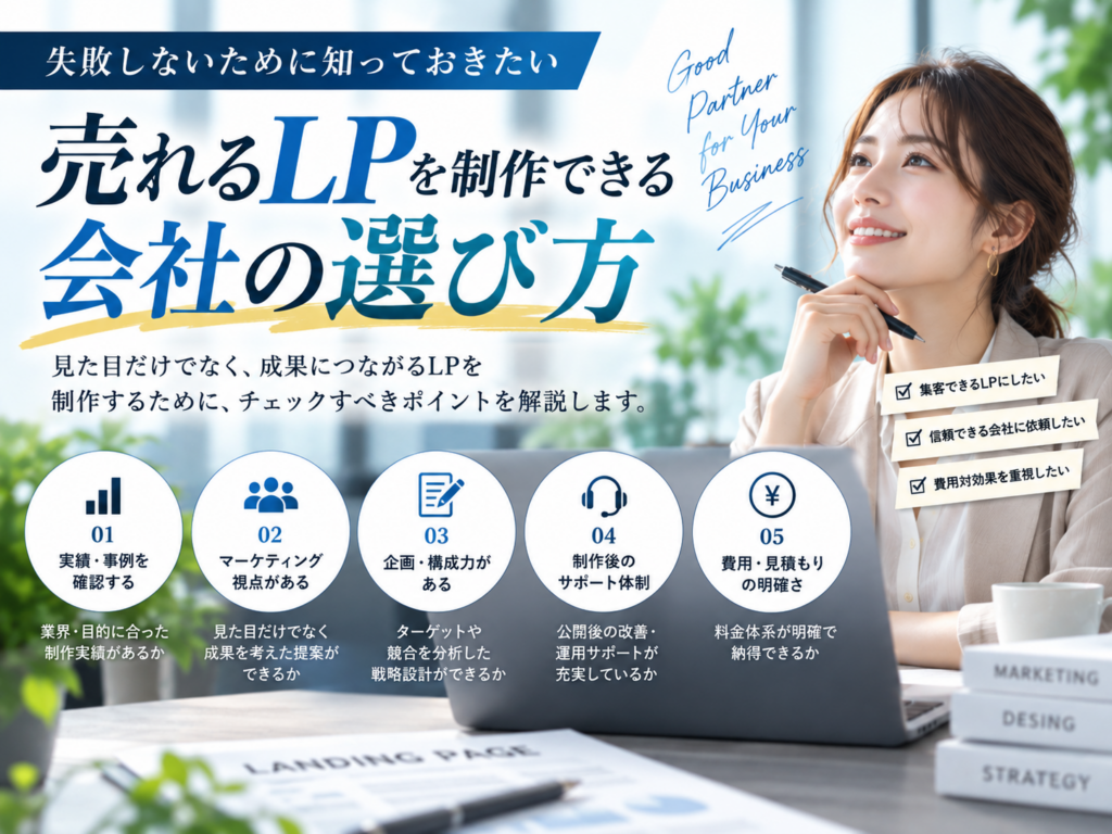 売れるLPを制作できる会社の選び方|実績・企画力・マーケティング・サポート体制を比較