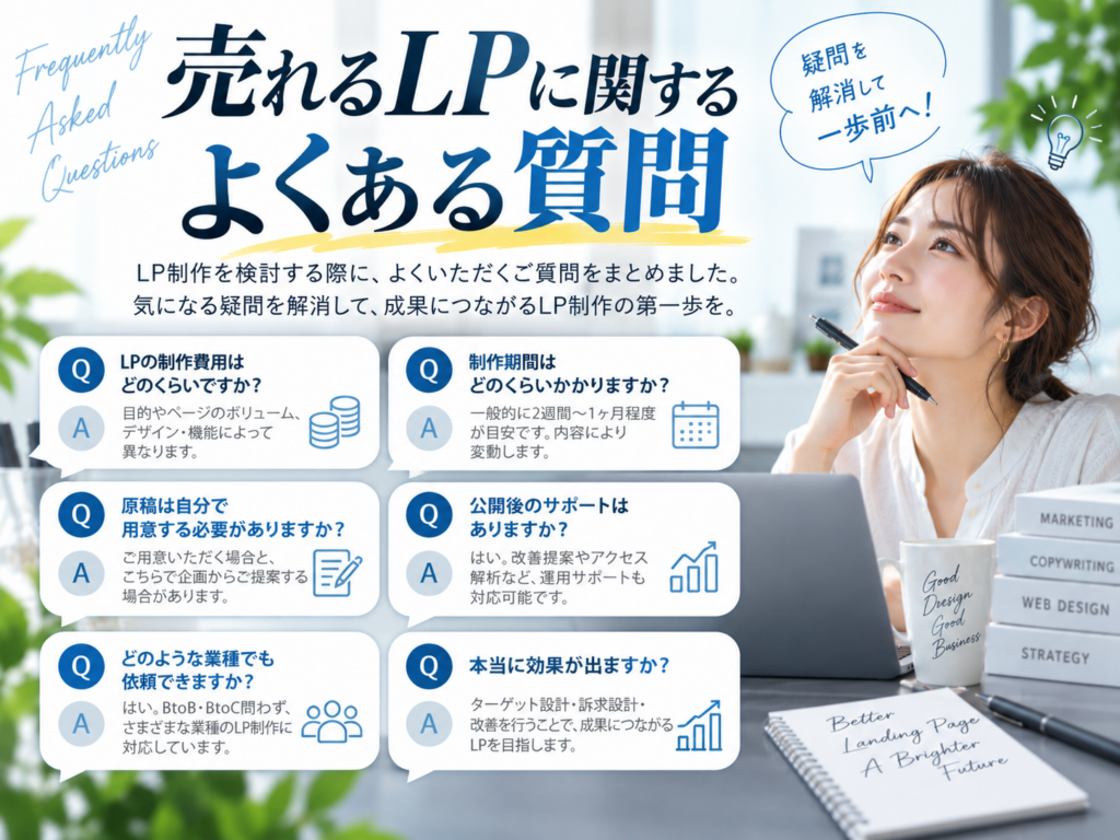 売れるLPに関するよくある質問|制作費用・期間・原稿・公開後のサポートを解説