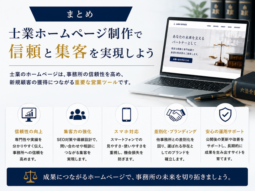 士業ホームページ制作で信頼性と集客力を高めるホームページ制作のまとめ