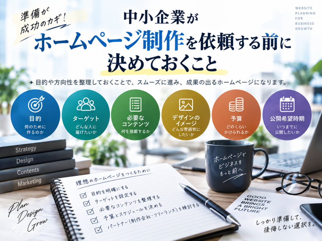 中小企業がホームページ制作を依頼する前に決めておく目的・ターゲット・予算などのポイント