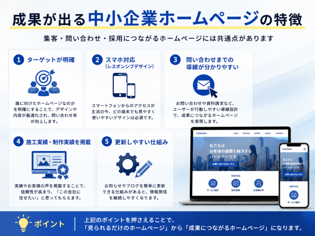成果 中小企業ホームページ 特徴