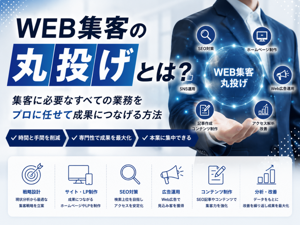 Web集客の丸投げとは？SEO対策・ホームページ制作・LP制作・Web広告・SNS運用をワンストップで支援