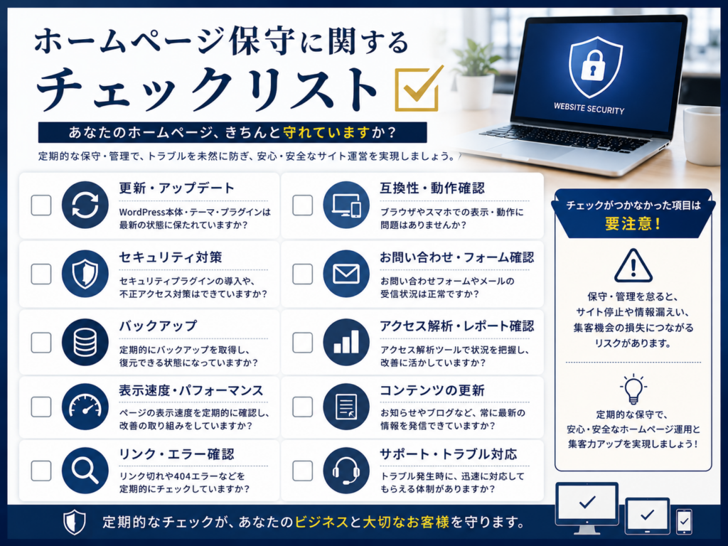 ホームページ保守に関するチェックリストをまとめ