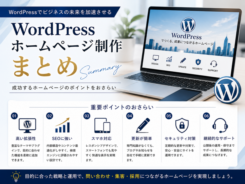 WordPressホームページ制作のまとめとしてメリット・SEO・費用・運用ポイントを総括