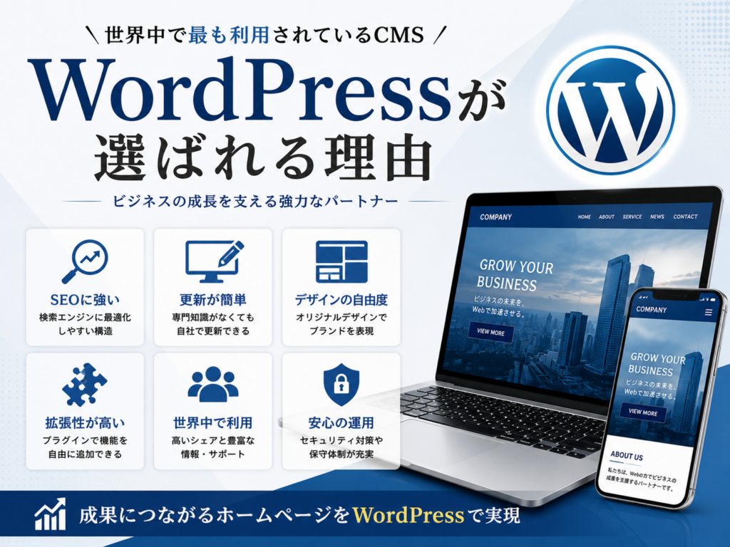 ホームページ制作でWordPressが選ばれる理由をSEO・更新性・拡張性の観点から解説
