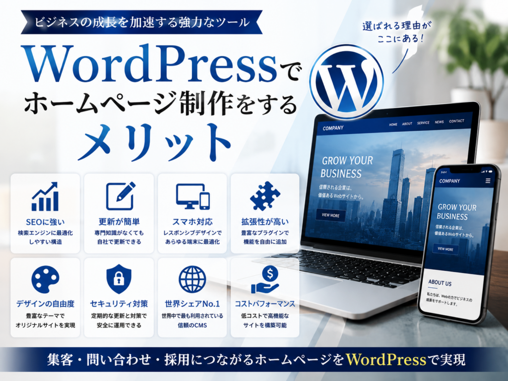 WordPressでホームページ制作をするメリットをSEO・更新性・拡張性・セキュリティの観点から解説