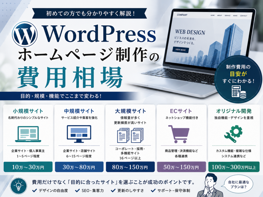 WordPressホームページ制作の費用相場をサイト規模や機能別に分かりやすく解説