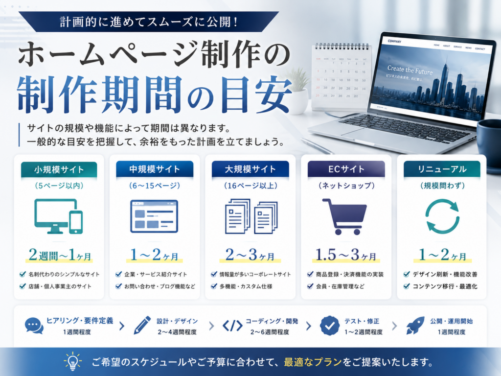 WordPressホームページ制作の制作期間の目安をサイト規模や種類別に分かりやすく解説