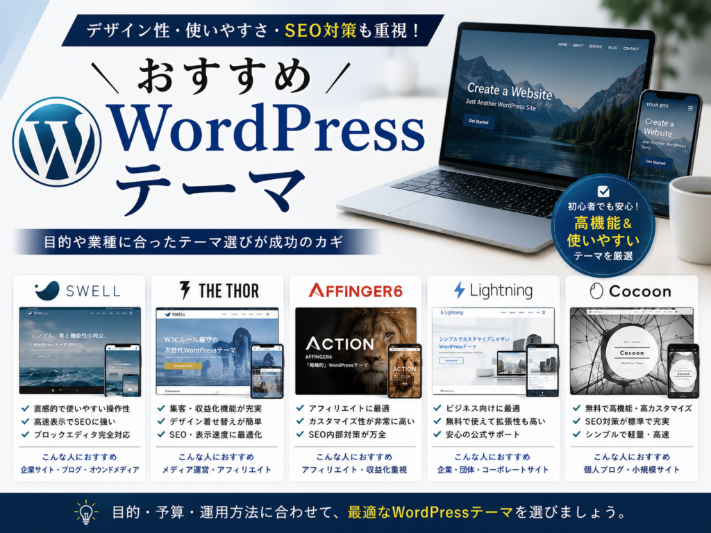 おすすめWordPressテーマをSEO・表示速度・使いやすさ・用途別に比較して紹介するホームページ制作