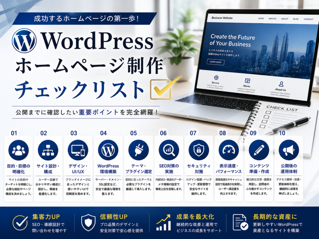 WordPressホームページ制作チェックリストを制作前・制作中・公開後の重要ポイントとともに解説