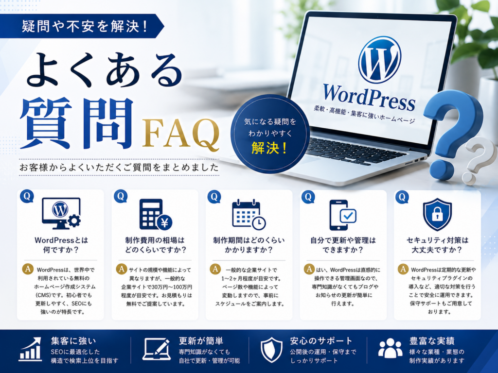WordPressホームページ制作でよくある質問を費用・制作期間・SEO・更新・セキュリティの観点から解説