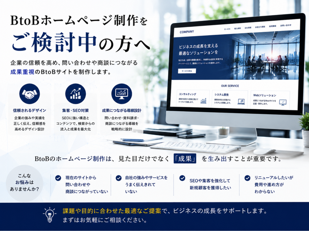BtoBホームページ制作をご検討中の方へ｜SEO・集客・問い合わせ導線を強化して商談につながるサイト制作