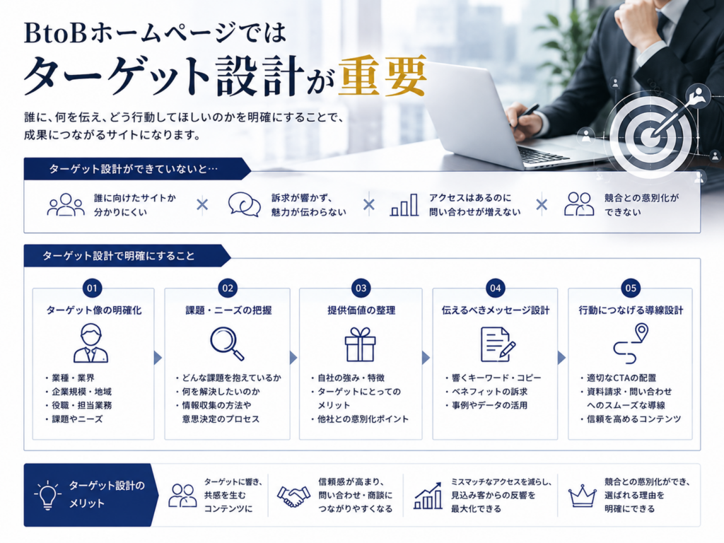 BtoBホームページではターゲット設計が重要｜顧客の課題やニーズを明確にして問い合わせにつなげるサイト設計