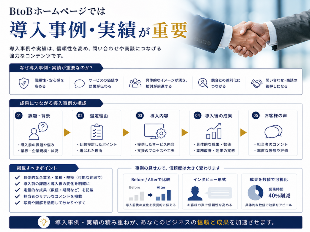 BtoBホームページでは導入事例・実績が重要｜企業の信頼性を高め問い合わせ・商談につなげる事例コンテンツ