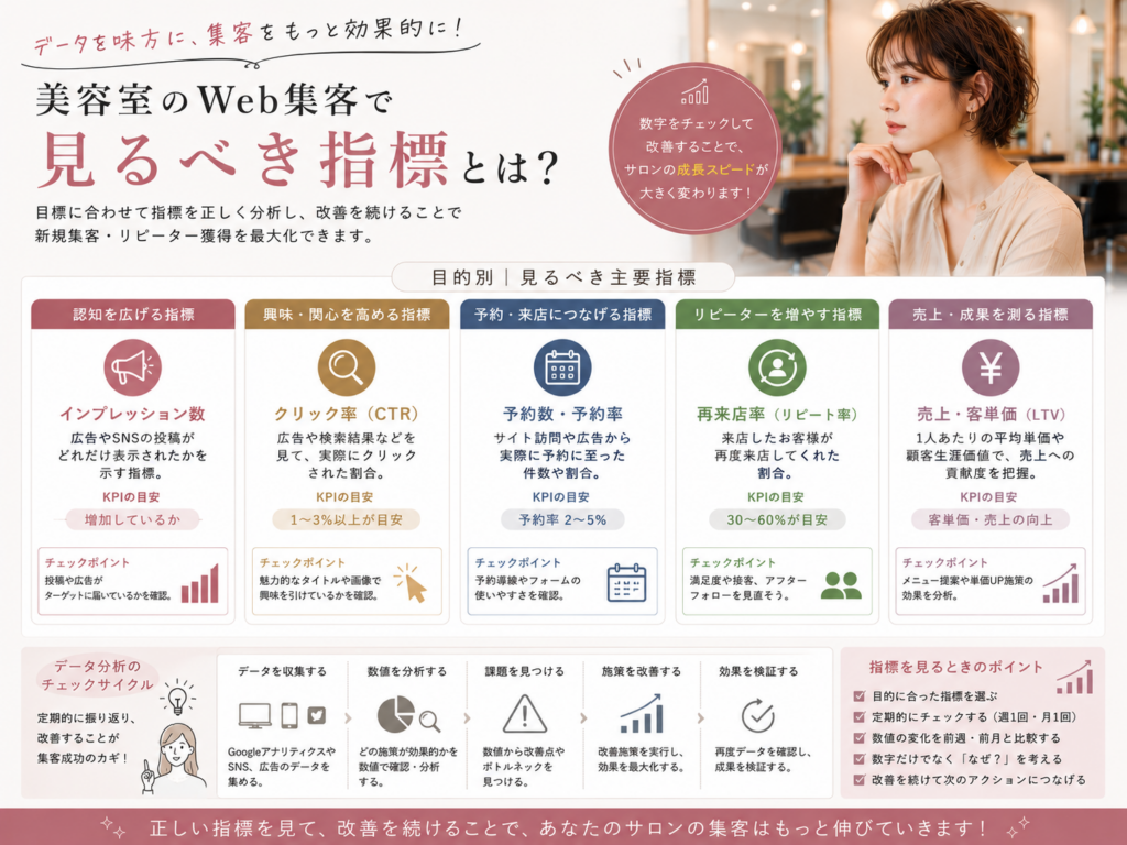 美容室のWeb集客で見るべき指標｜インプレッション数・クリック率・予約率・リピート率・売上を分析する方法