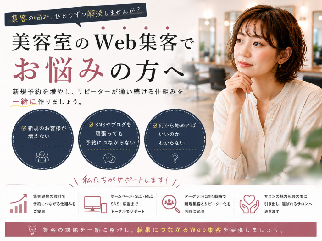 美容室のWeb集客でお悩みの方へ｜SEO・MEO・SNS・広告で新規予約とリピーターを増やす集客支援