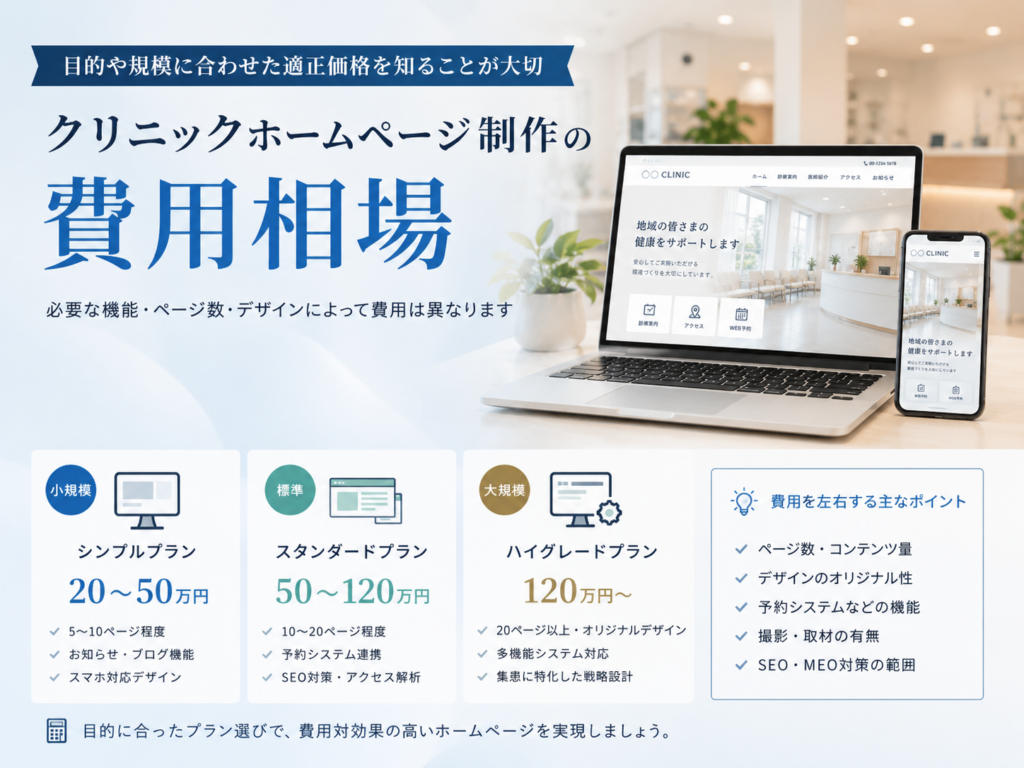 クリニックホームページ制作の費用相場と料金を左右するポイントを解説