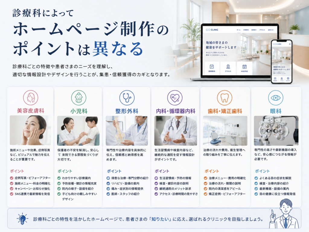 診療科によって異なるクリニックホームページ制作のポイントと集患につながるサイト設計を解説