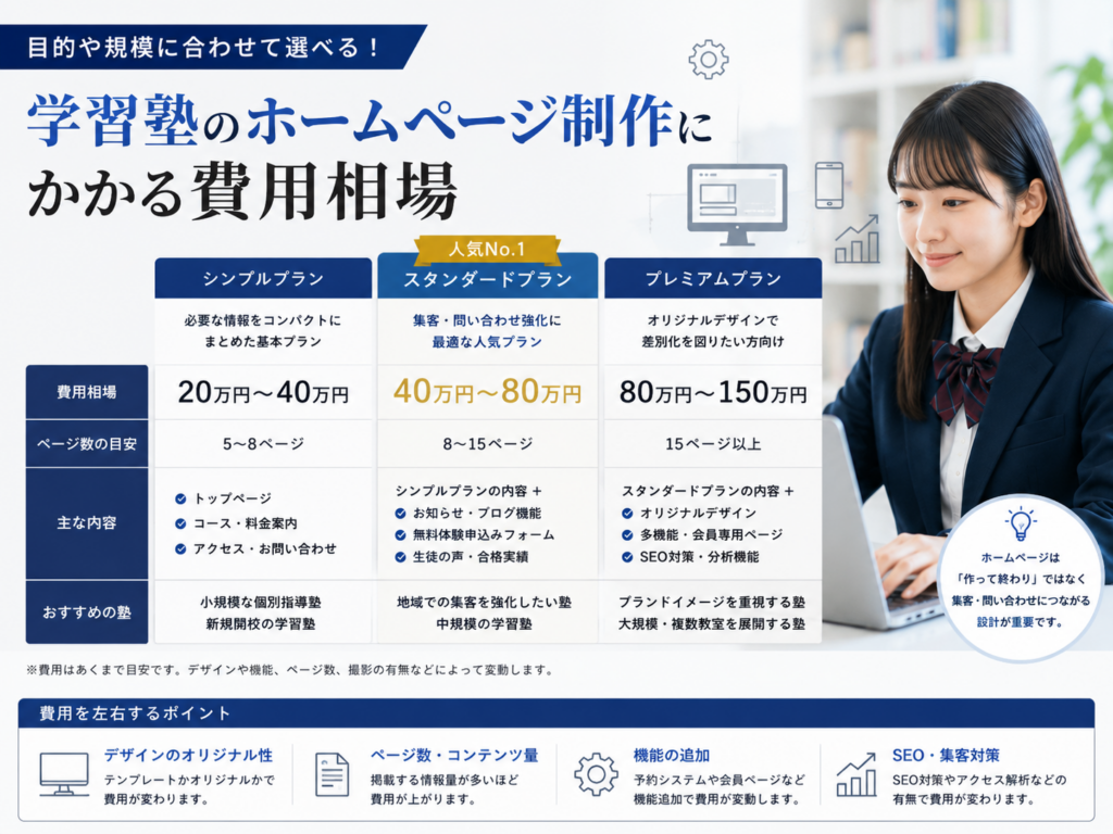 学習塾のホームページ制作にかかる費用相場と料金プランの比較