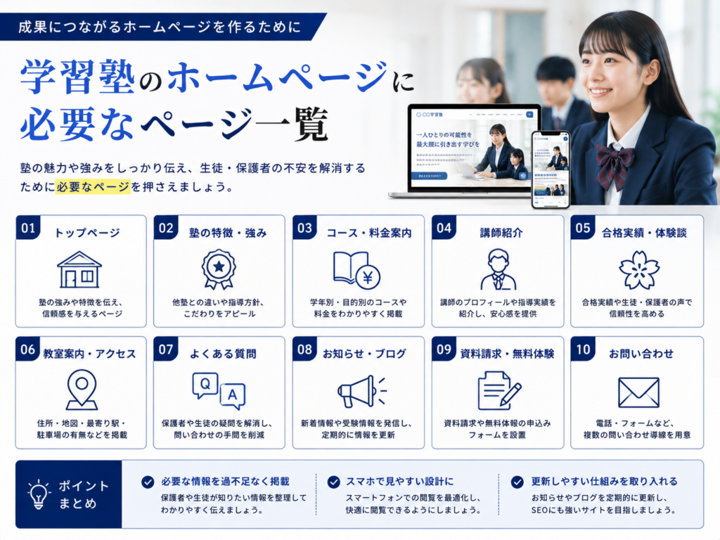 学習塾のホームページに必要なページとサイト構成のポイント