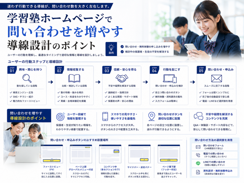 学習塾ホームページで問い合わせ・無料体験を増やす導線設計のポイント