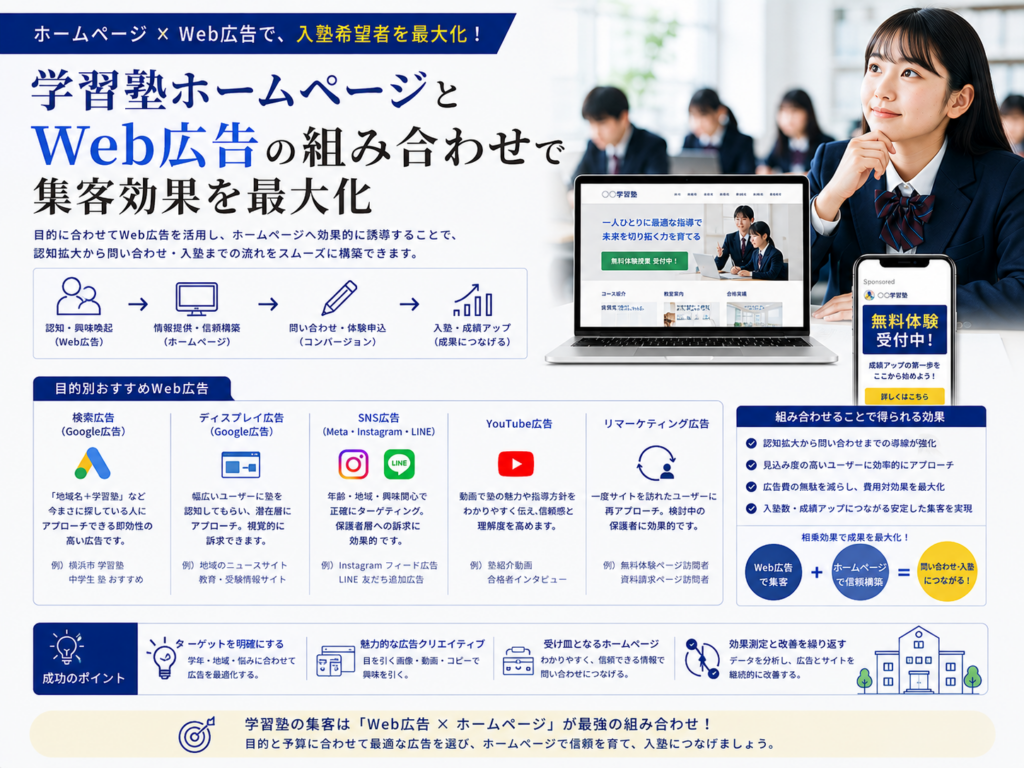 学習塾ホームページとWeb広告を組み合わせて問い合わせ・入塾を増やす集客方法