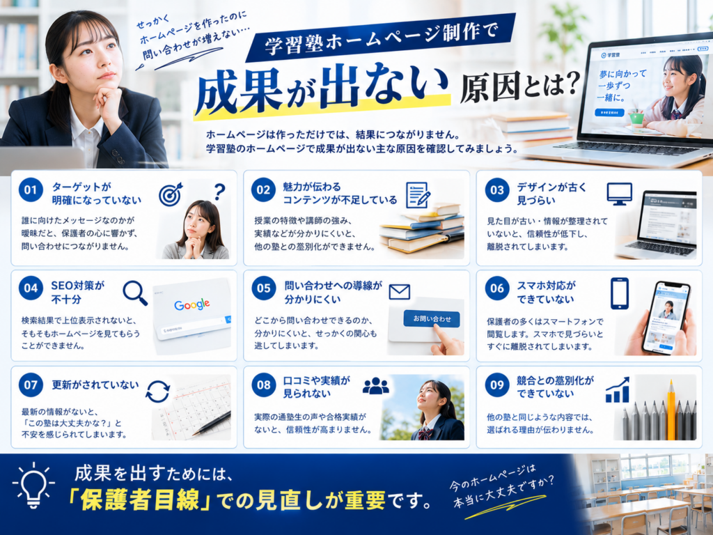 学習塾ホームページ制作で成果が出ない原因と問い合わせを増やす改善ポイント