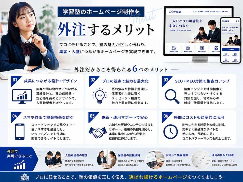 学習塾ホームページ制作を外注するメリットとSEO・MEOによる集客強化のポイント