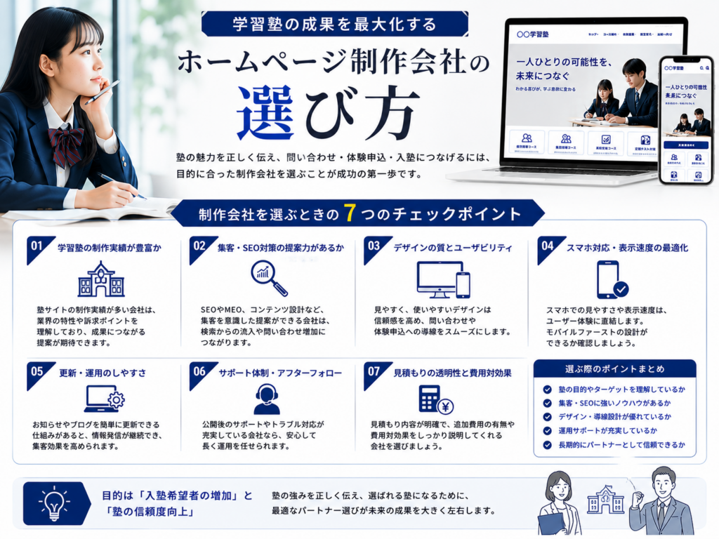 学習塾ホームページ制作会社の選び方と失敗しないための7つのチェックポイント