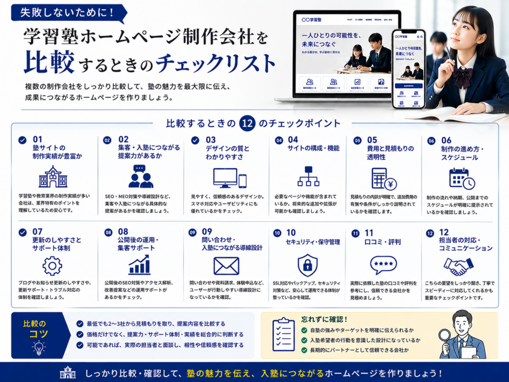 学習塾ホームページ制作会社を比較するときのチェックポイントと選び方