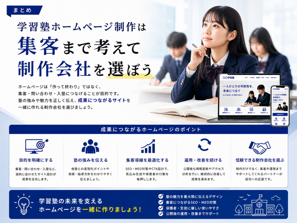 学習塾ホームページ制作は集客まで考えて制作会社を選ぶことが重要な理由と成功のポイント