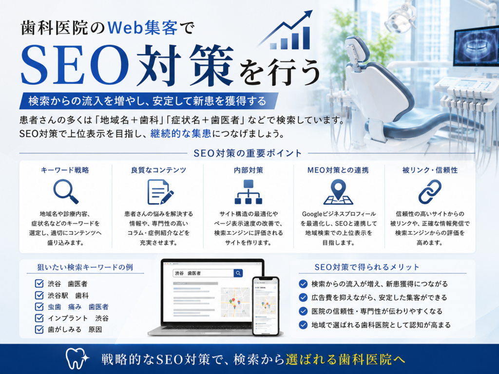 歯科医院のWeb集客で行うSEO対策｜地域キーワードから検索流入と新患獲得を増やす方法