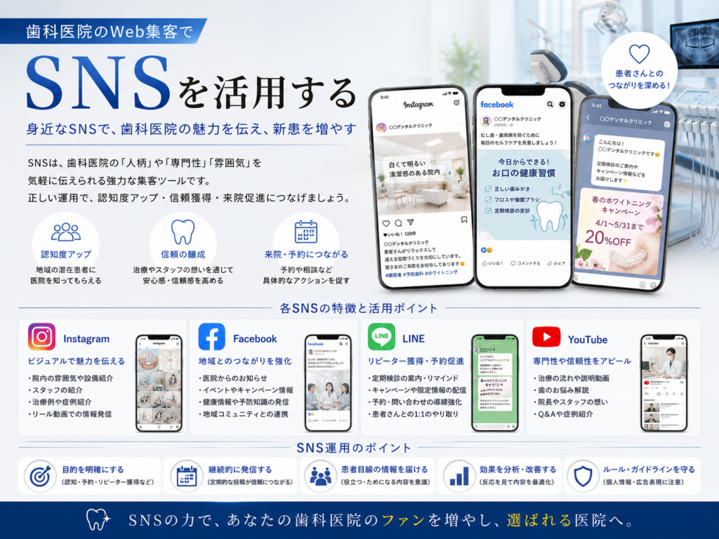歯科医院のWeb集客でSNSを活用｜Instagram・Facebook・LINEで新患獲得につなげる方法