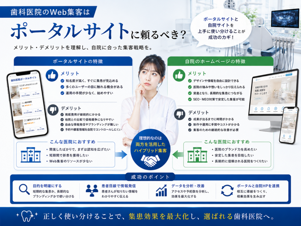 歯科医院のWeb集客はポータルサイトに頼るべきか｜自院ホームページとの使い分けと集客戦略
