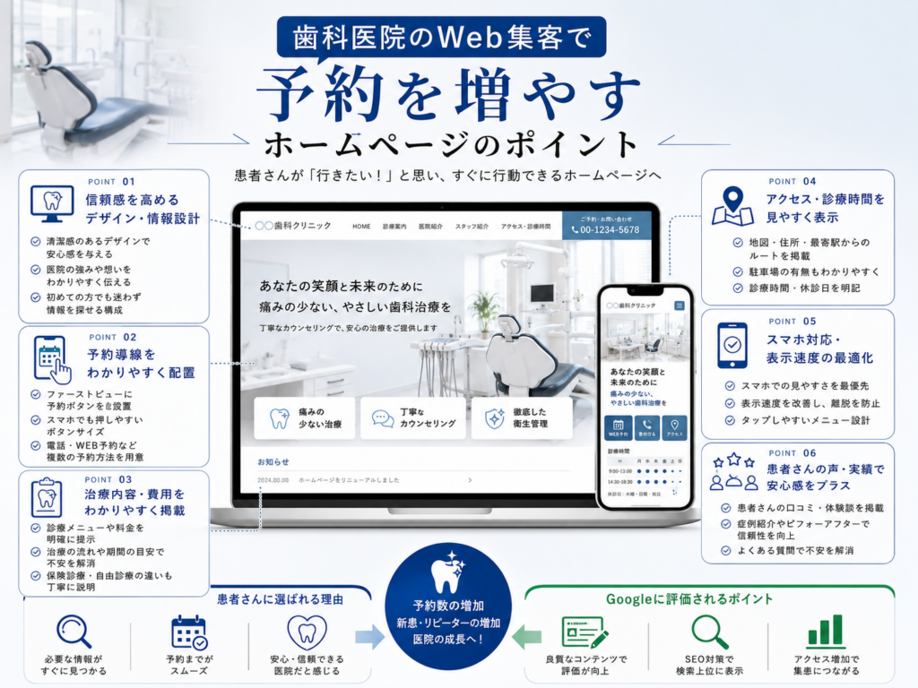 歯科医院のWeb集客で予約を増やすホームページのポイント｜予約導線とスマホ対応で新患獲得につなげる